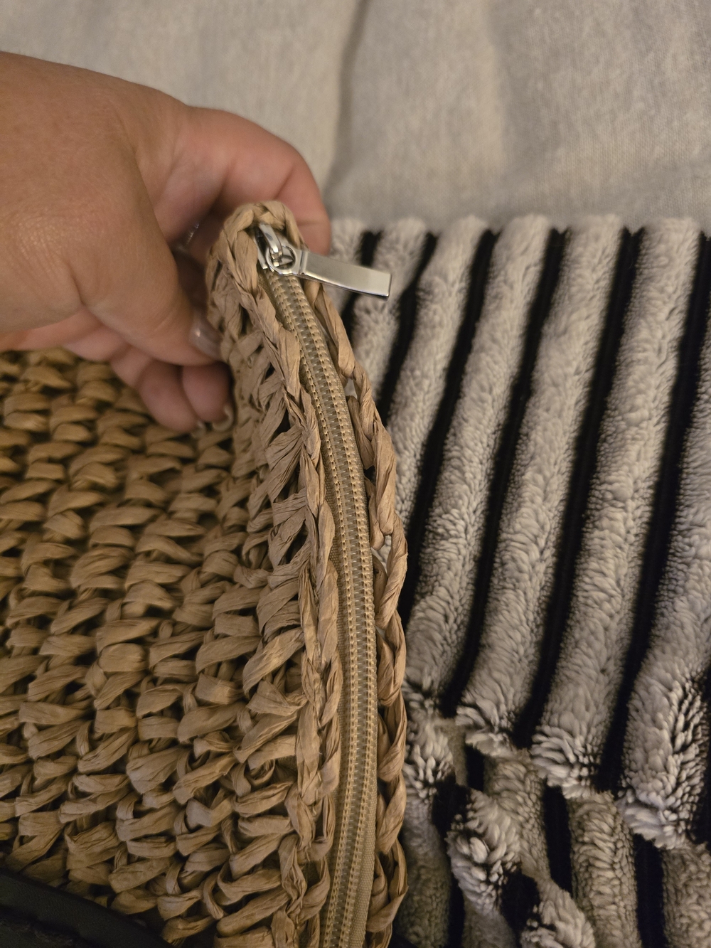 Woven Straw Tote Bag with Handles - Natural, Lightweight - Picture 7 of 8
